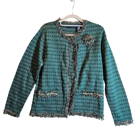 NWT Karen Scott colorful cardigan Womens M Boho Artsy Cottagecore Career Festive - Picture 1 of 15